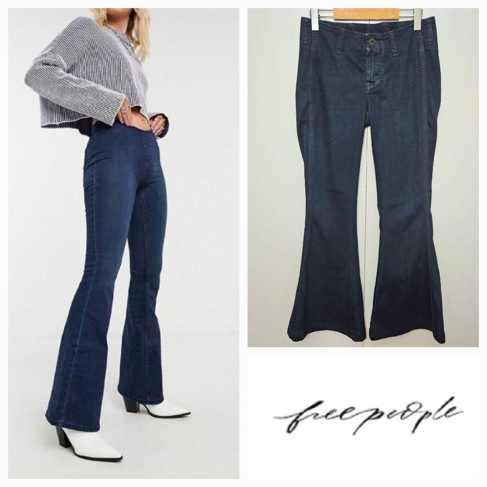 FREE PEOPLE 26 Low Rise Flare Leg Jeans Dark Wash Size 26